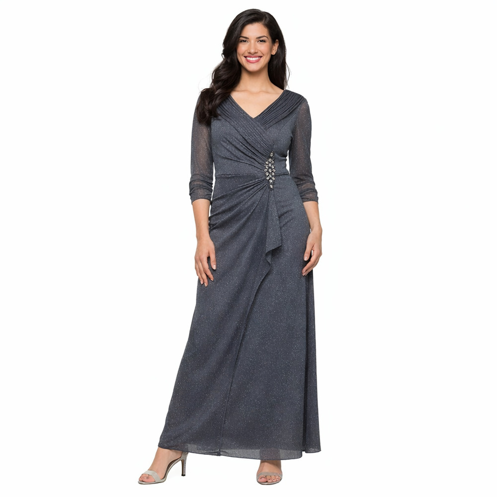 Alex Evenings Formal Evening Gown Sz 14 Gray Mother of Bride Wedding Party Dress